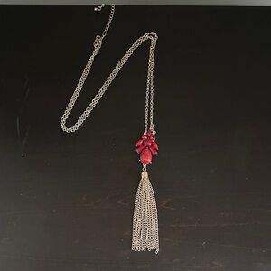 Elegant Red and Silver Tassel Necklace